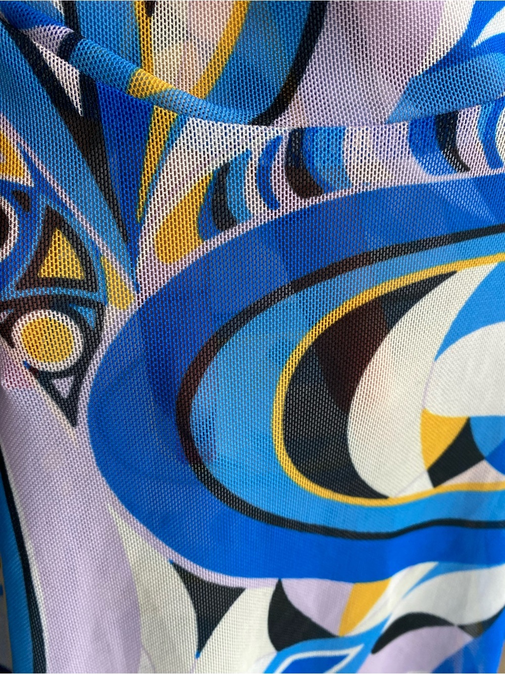 Women’s Mesh see-through shirt, size medium, Blue Abstract Print Bodysuit - Picture 5 of 9